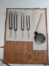 Tuning Forks Healing Set 128Hz 136.1Hz 256Hz 384Hz with Brown Leather Pouch