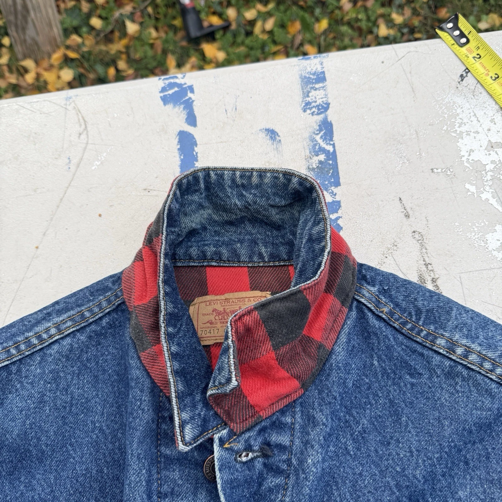 vintage 80s levis 70417 0814 buffalo plaid lined denim trucker jacket large image 12