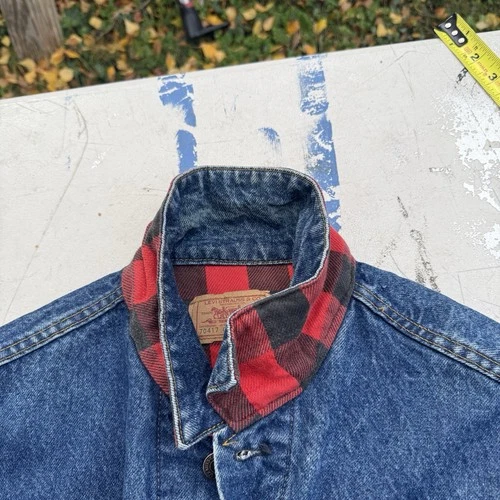 vintage 80s levis 70417 0814 buffalo plaid lined denim trucker jacket large image 12