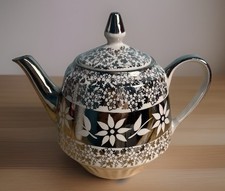 TEA POT Gibson Silver Luster And White Teapot Mid Century Modern beautiful 0366