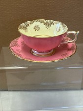 Paragon Bone China Cup and Saucer Gold Lace Filigree on Pink