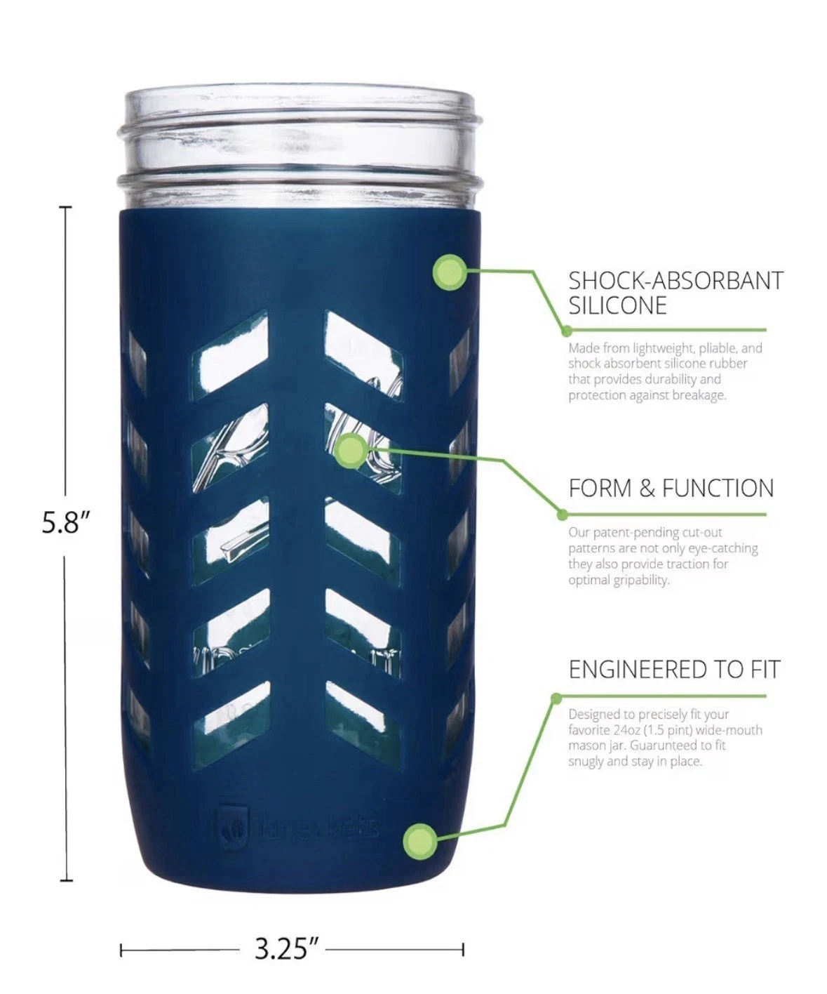 JarJackets Silicone Mason Jar Protector , Set Of 4, Navy, Open Box