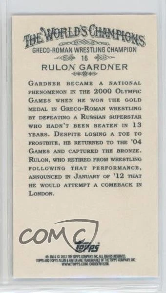 2012 Topps Allen & Ginter's Mini Black Border Rulon Gardner #16 Rookie RC - Image 2 of 2