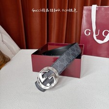 GG Belt Gray Monogram Strap Silver Buckle