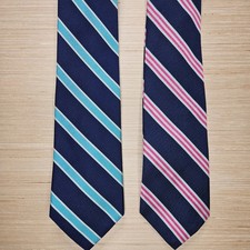 Brooks Brothers Makers Silk Tie Navy Blue Stripe Aqua Pink Classic Mens