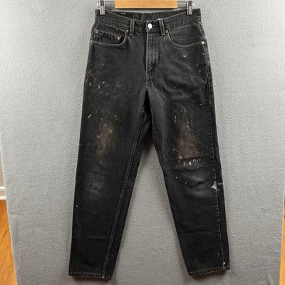 Vintage Levi's 550 Jeans Mens 32x34 Black 90s Grunge Faded Distressed Paint. USA