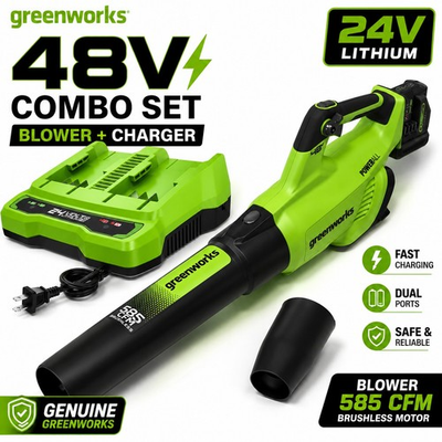 #ad Greenworks 48V 2x24V 585 CFM Brushless Leaf Blower Dual Port Charger 2961702 $99.99