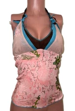 Y2K Fairy-core Pink Floral M Patchwork Boho Halter Top NWTS Deadstock Rave Party