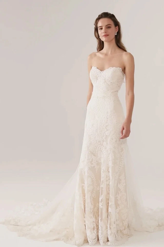Vestido de novia Eddy K BHLDN Leigh sin tirantes de encaje marfil Foto 4 de 4