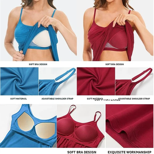 Women Flowy Pleated Camisole with Built-in Bra Loose Casual Sleeveless Tank Tops - Picture 3 of 48