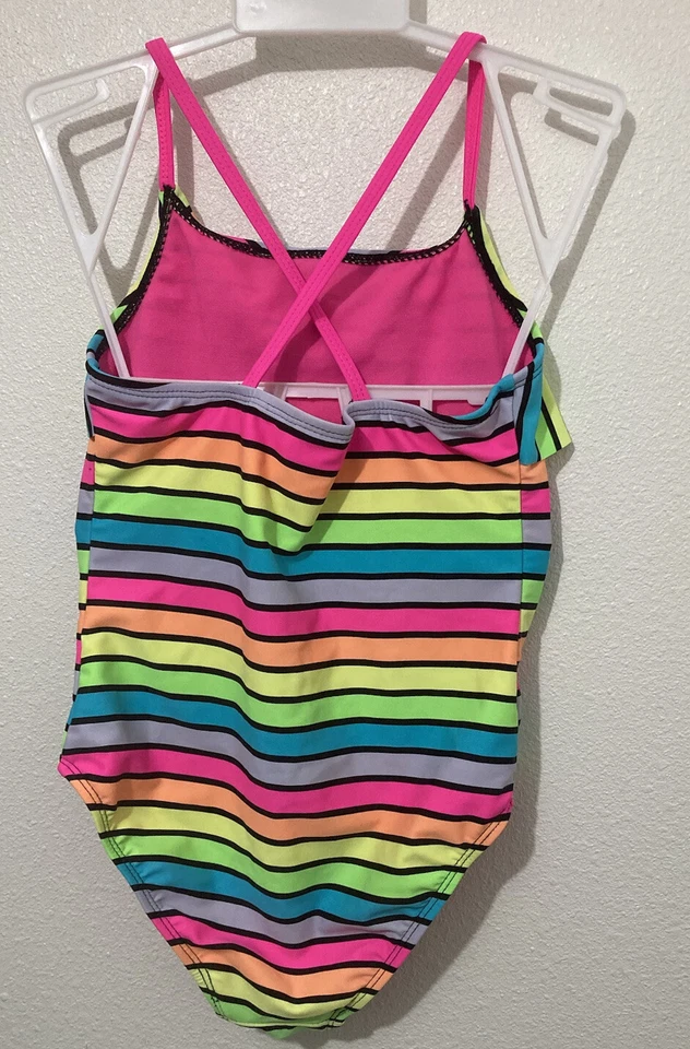 Traje de baño Arizona colores neón rayas de una pieza talla niña talla pequeña 7/8 Foto 2 de 2