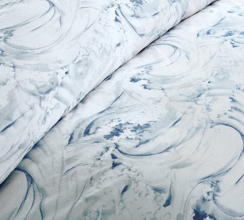 Pottery Barn Stinson Wave Organic Full/Queen Duvet 2 Standard Shams Ocean New - Picture 3 of 7