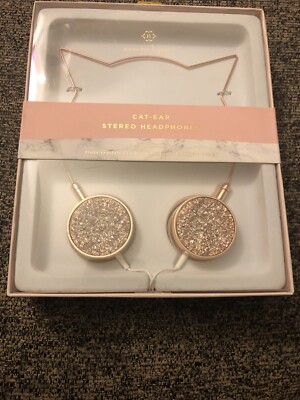 Nanette Lepore Cat Ear Shaped On-Ear Stereo Headphone Druzy Crystals Rose Gold