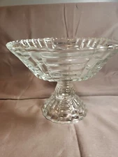Jeanette Clear Glass Louisa Basket Weave Pedestal Fruit Compote Bowl 9" (#123)