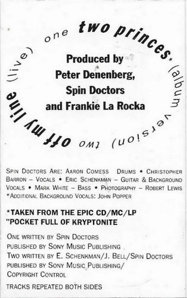 Spin Doctors Two Princes cassette single Pop Rock, Indie Rock inc. live track - Image 3 of 4