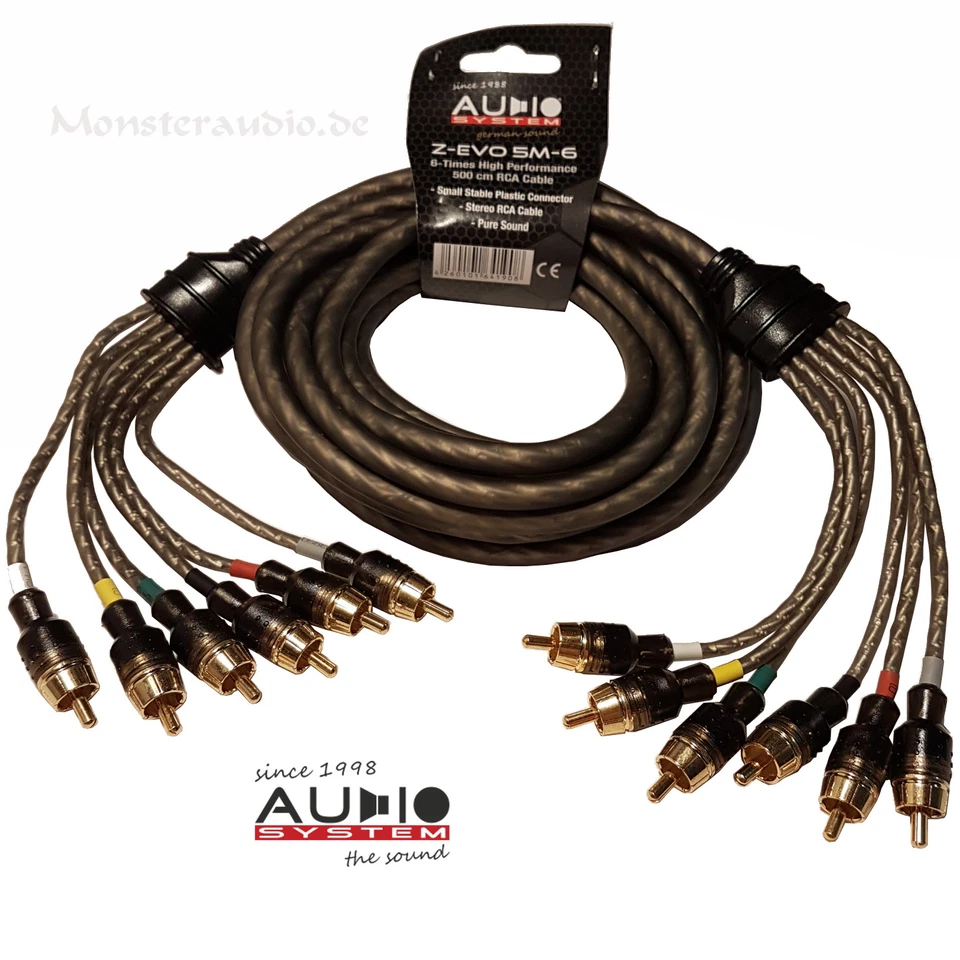 AUDIO SYSTEM Z-EVO 5M-6 6-Kanal Cinchkabel 500cm RCA-Kabel 5m 6-fach Cinch