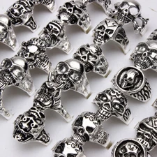 20pcs Over Size Gothic Skull Carved Biker Mixed Styles Men's Anti-Silver Rings