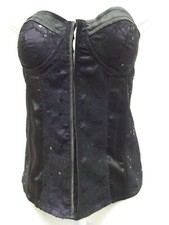 Vtg corset bustier bra hook front crotchless shirred lingerie sequin lace M MINT