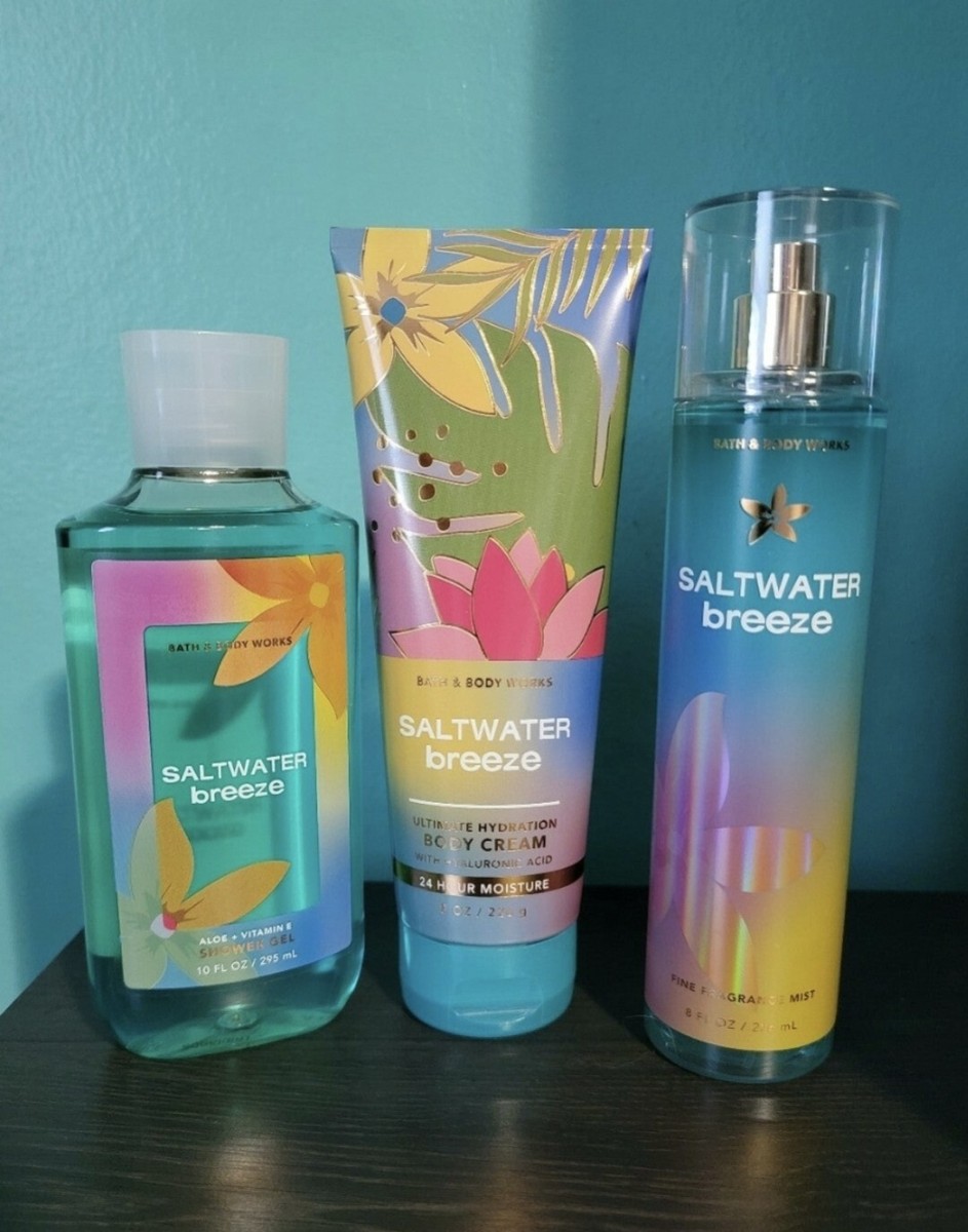 Bath Body Works SALTWATER BREEZE Fragrance Mist Spray Cream Shower Gel  LOT SET
