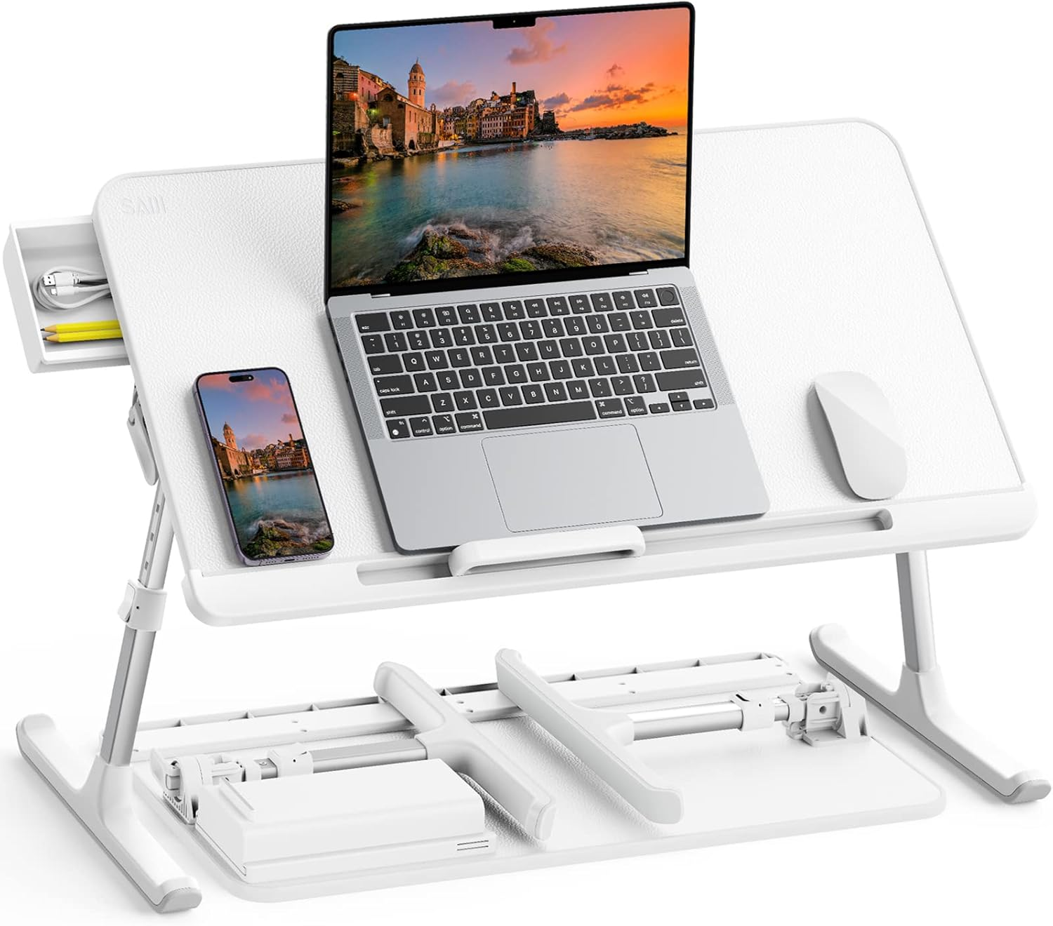 Adjustable PVC Leather Laptop Bed Tray Table Portable Stand