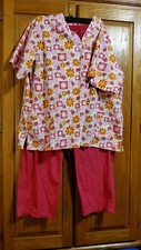 Scrub Set, Top National Uniforms XL Floral Pinks, Bottom XL Magenta
