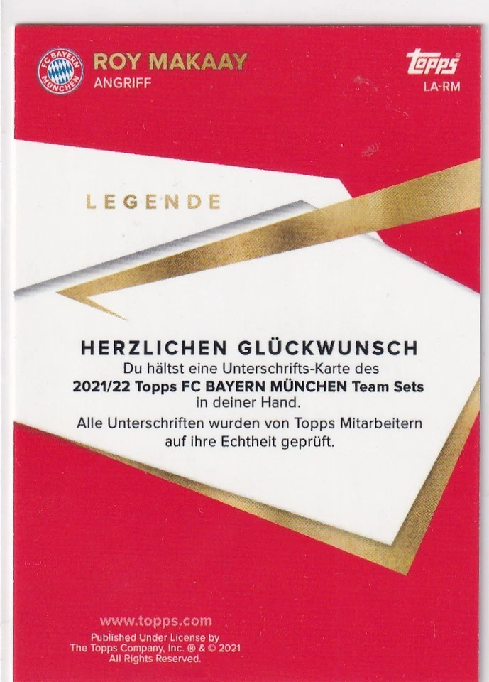 Topps Bayern Munich Team Set 2022 Football Roy Makaay Autograph - Image 2 of 2