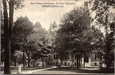 East College and Campus, De Paul University Greencastle IN Vintage Postcard X78