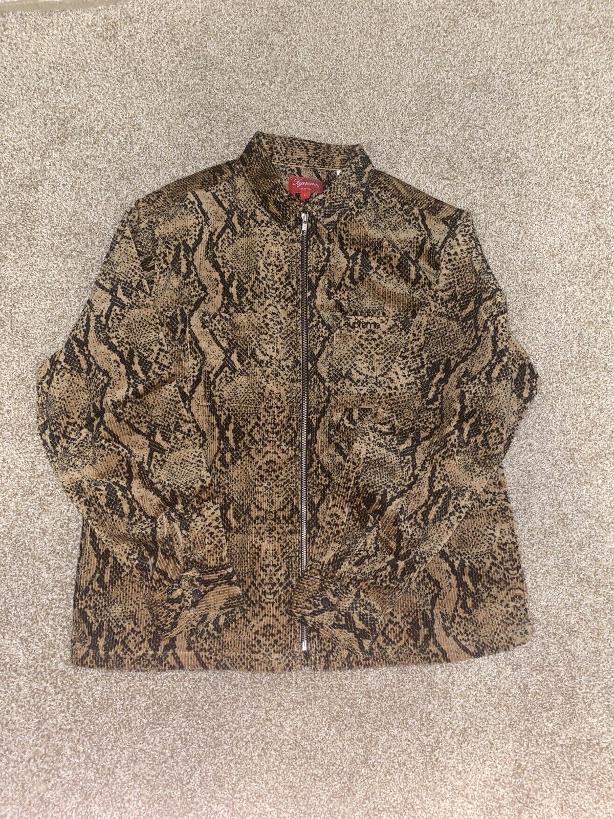 Supreme Snakeskin Corduroy Zip Up Shirt BROWN LARGE