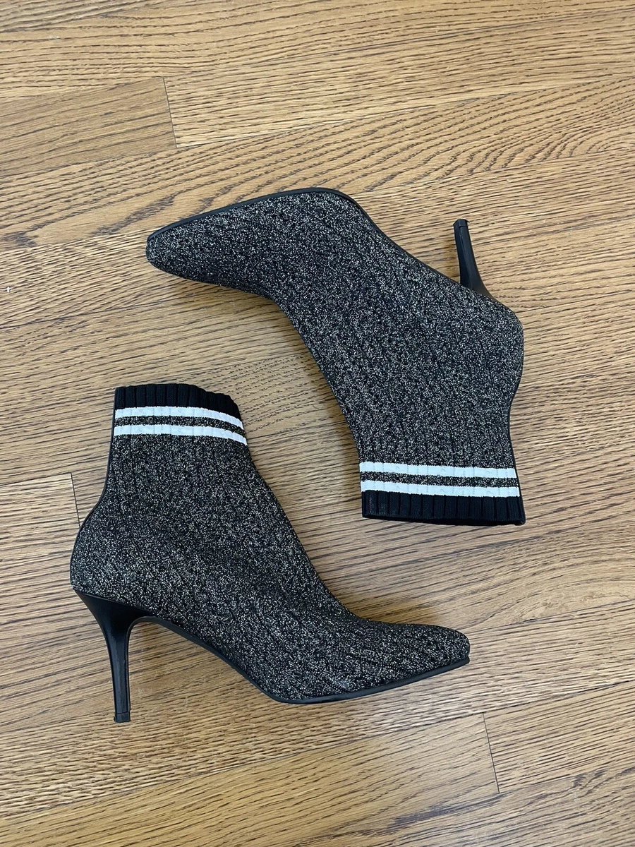 Stuart Weitzman Waverly Black Gold Metallic Sock Stretch Knit