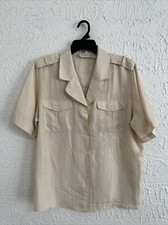 Vintage Christie  Jill Button Up Women Sz 12 Beige 100 Silk Shirt Top Pockets