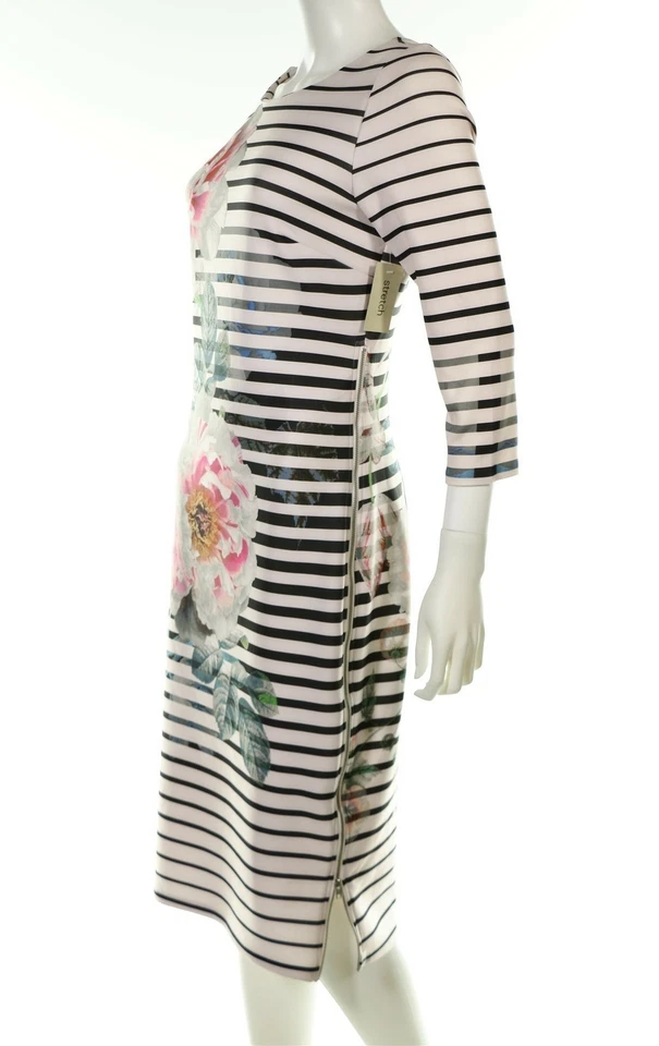 ECI 134089 Pink Hue Flower Print Scuba Sheath Dress Sz 4 - Image 3 of 4