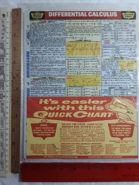 Differential Calculus Data-Guide's Quick Chart NEW simple summary reference rare