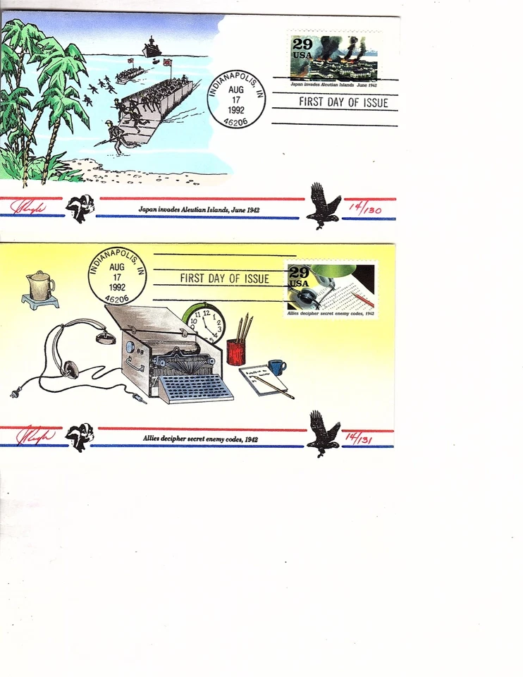 us stamp 2697b-2697j   WW2  Pugh FDC 8 covers  (mb23 - Image 2 of 4