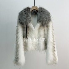 Cappotto vero donna invernale slim fit festa collo volpe argento nuovo