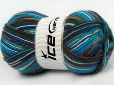 (1) 100 Gram Smart Sock Yarn Ice #67409 Turquoise Blue Brown SuperwashWool Nylon