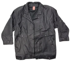 Vintage Echt Leder Black Button Up Genuine Leather Jacket Black Men 38/Pads