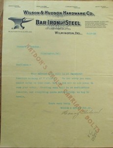 Wilmington-DE-1908-Letterhead-Wilson-amp-Hudson-Hardware-Iron-amp-Steel-Delaware