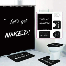 Cute Get Naked Shower Curtain Sets with Rugs, 16 Pc Black and White Bathroom
