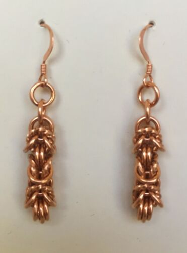 New Chainmaille Rose Gold Filled Byzantine w/a Twist Earrings 1 5/8"