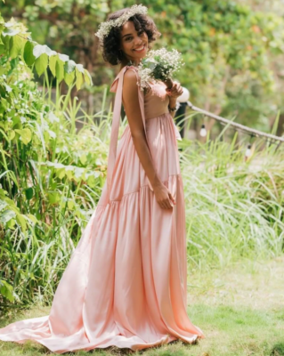 Perrin & Co. Womens Pink Tiered Sweetheart Neck Wide Strap Back Zip Maxi  Dress S | eBay