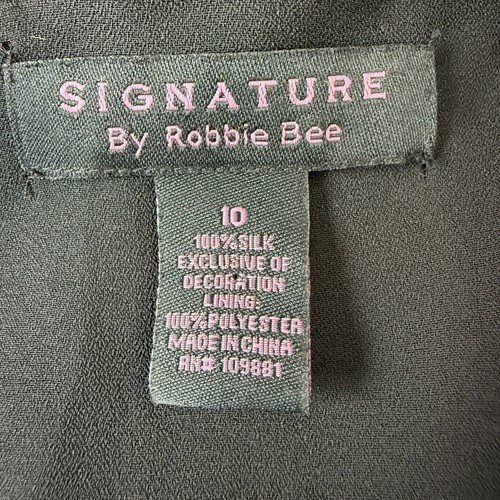 Signature by Robbie Bee Silk Dress 10 Floral Black Tan Surplice Sequins Elegant - Picture 6 of 11