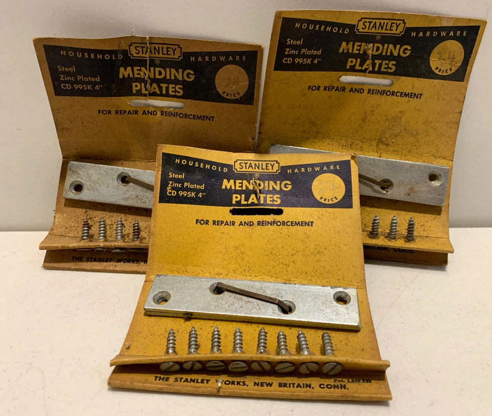 Nuevo de Lote Antiguo Stanley 4” Placas de Reparación CD 995k Acero Zinc Chapado Reparación De Colección Años 40’s Foto 2 de 4