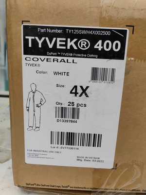 DuPont TY125SWH4X002500 Tyvek 400 Disposable Protective Coverall 4x New Box 25
