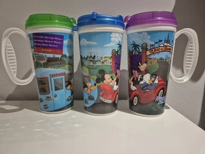 Walt Disney World Parks Resort Refillable Mug Cup Purple Blue & Green Lids - Image 1 of 4