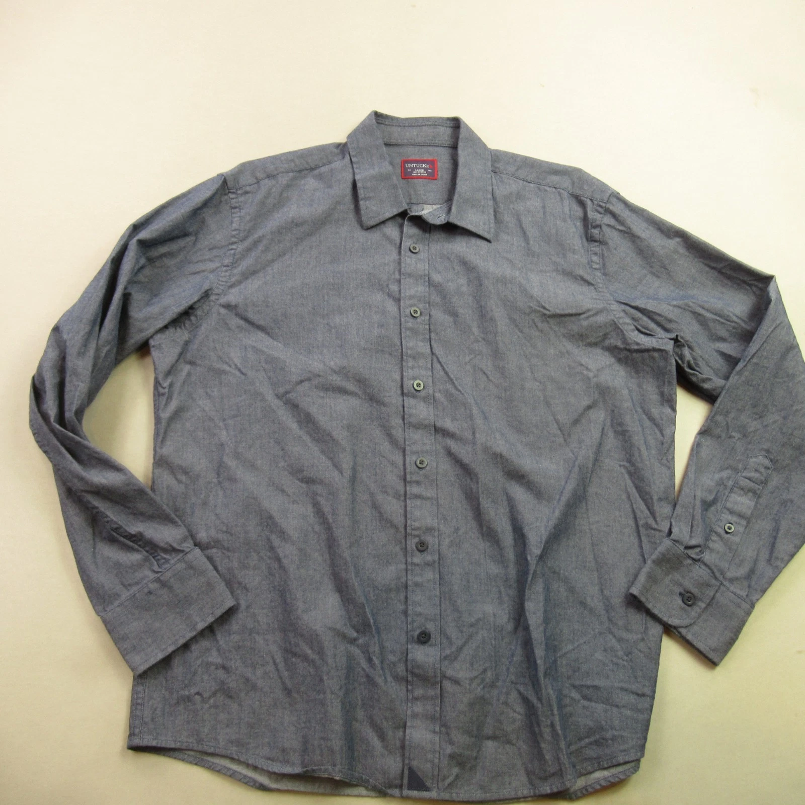 Untuckit Shirt Mens Large Long Sleeve Button Front Casual Blue Lightweight