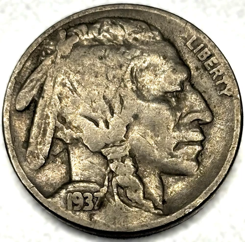 1937-P Buffalo 🦬 Indian Head Nickel 5c Vg Very Good - 1117