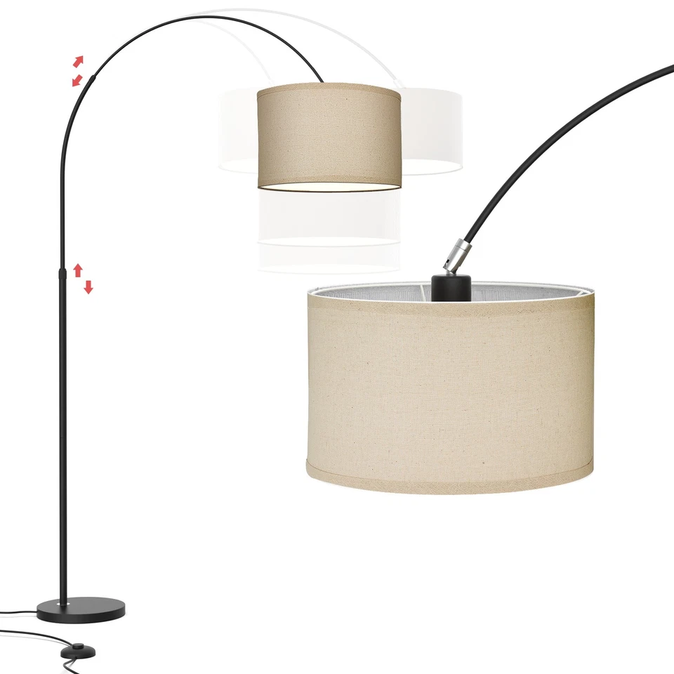 Bogenlampe Design Stehleuchte beige mit Stoffschirm E27 für Wohnzimmer - Bild 2 von 4