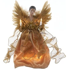 Kurt Adler Christmas Tree Treetop, 10-Lights, African American Angel, Gold, 13in