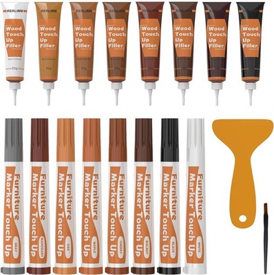 Wood Furniture Repair Kit 8 Dark Colors- Wood Fillers and Touch up Markers, Repa