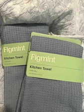 Waffle Kitchen Dish Towels (2 Pack) Blue 18" x 28" Figmint Tab To Hang NWT